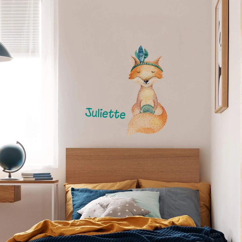 Sticker mural Kvilis - Renard + Texte à personnaliser 