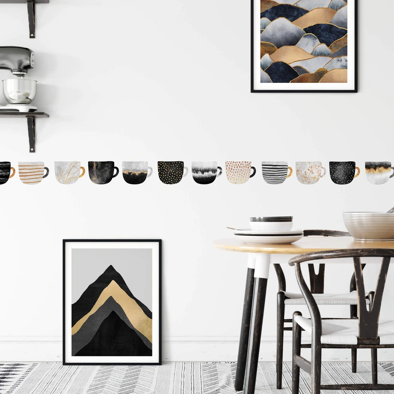 Wall sticker Fredriksson - Coffee Cups - Gold & Black 