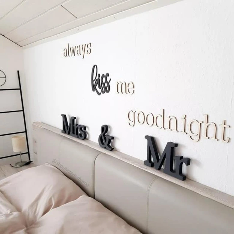 Lettres décoratives en placage bois de peuplier always kiss me goodnight 