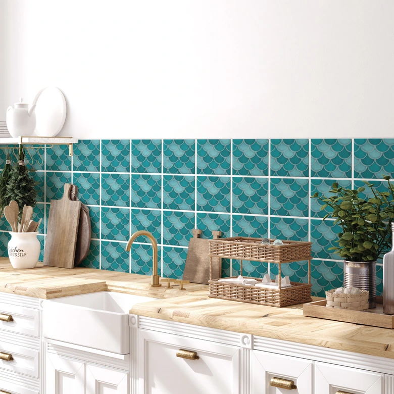 Tegelstickers Turquoise Schubben (12 stuks) 
