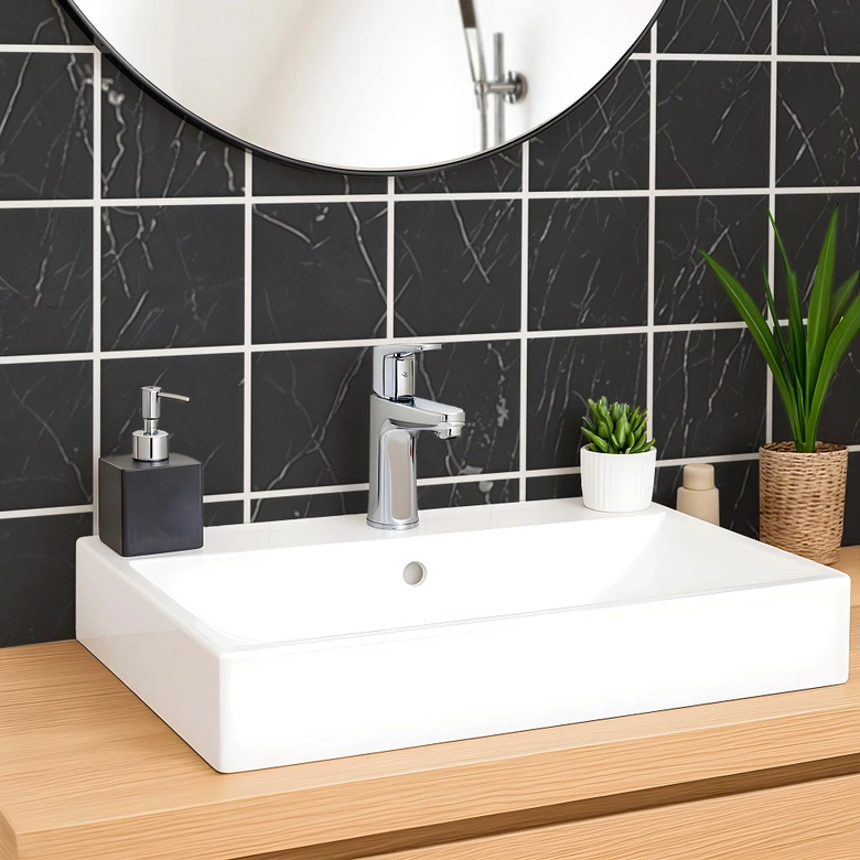 Tile stickers marble look, black and white - Furniture foil, kitchen splashback, bathroom foil 