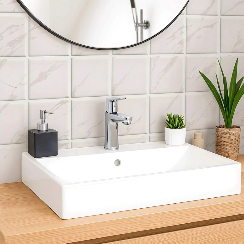 Tile stickers marble look, white-grey - Furniture foil, kitchen splashback, bathroom foil 