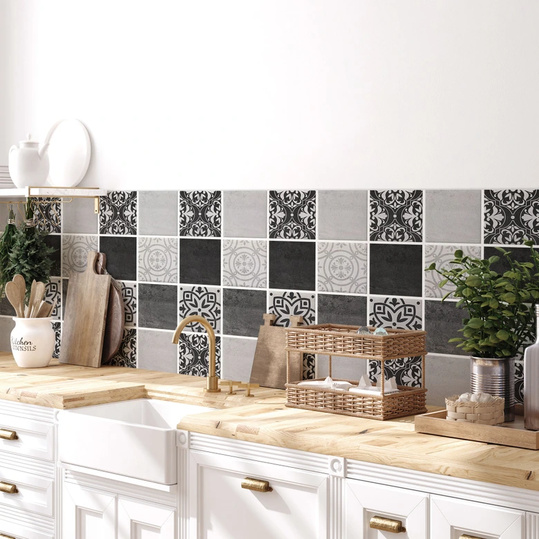 Adesivi piastrelle patchwork cemento - set da 12 