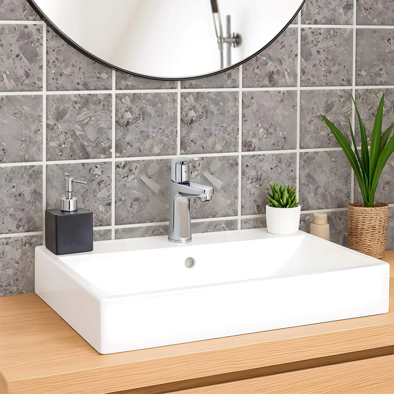 Tile stickers stone look, dark terrazzo - Furniture foil, kitchen splashback, bathroom foil 