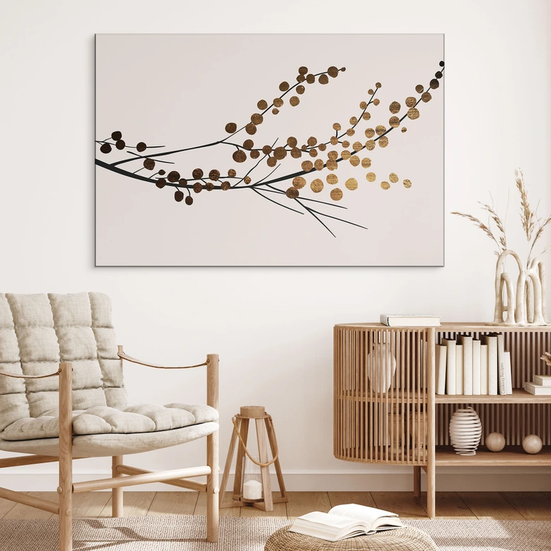 Wandbild Goldener Zweig - Kubistika - Alu-Dibond 