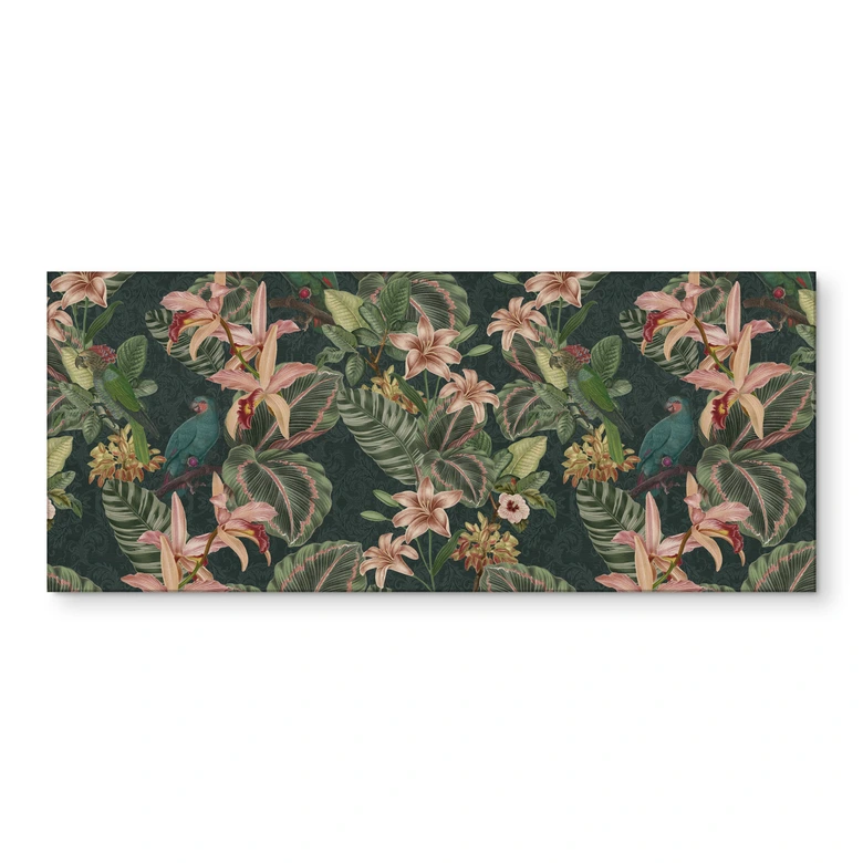 Keukenachterwand jungle met papegaaien nachtgroen - Bloomery Decor 