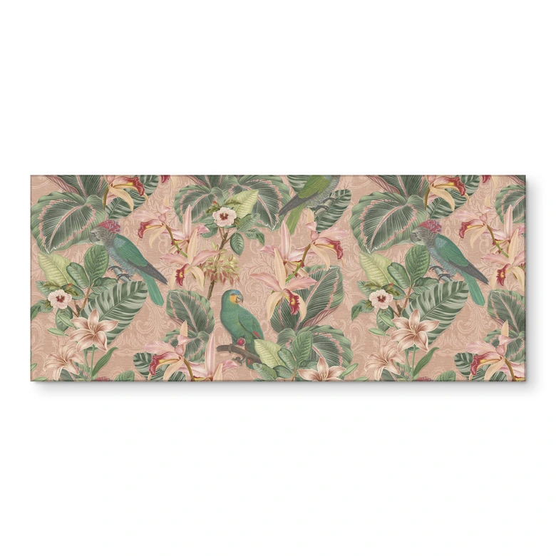Küchenrückwand Dschungel mit Papageien Rosa - Bloomery Decor 