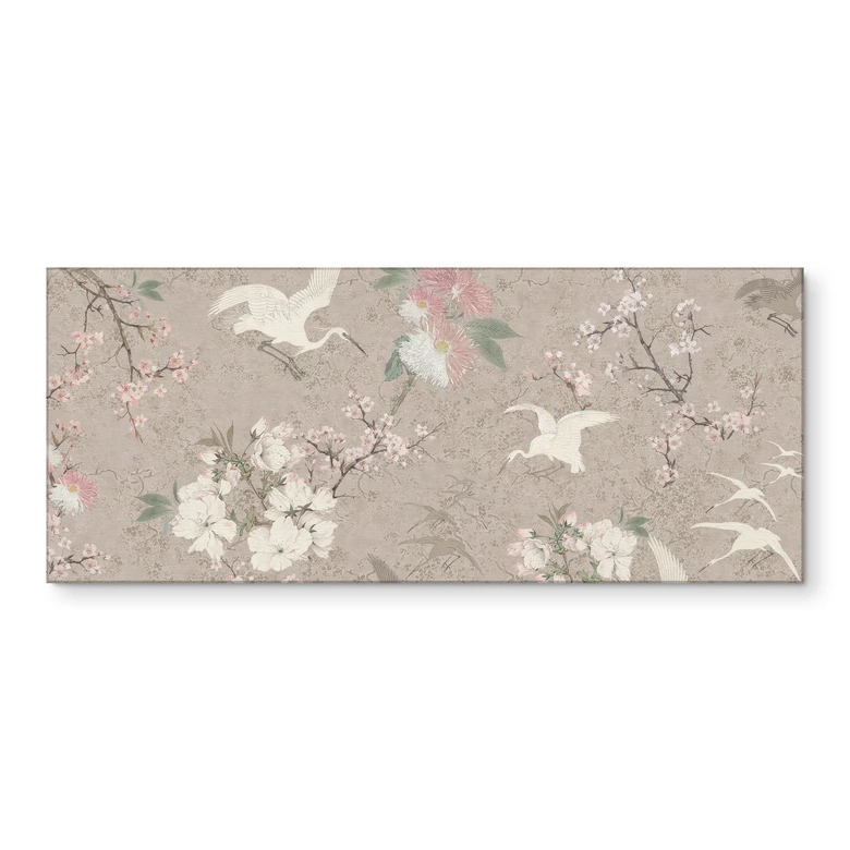 Küchenrückwand Kraniche im Kirschblüten-Rausch Beige - Bloomery Decor 