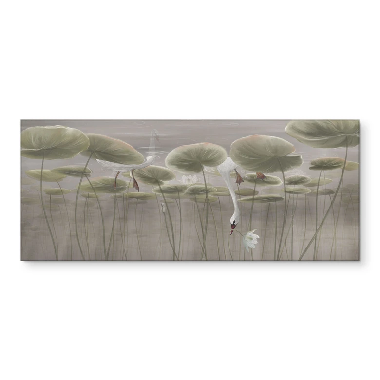 Keukenachterwand met lotusbloemen en zwaan in water in grijs - Ms Tiff 