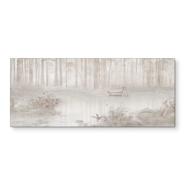 Küchenrückwand Wald am See im Nebel in Beige - Ms Tiff 