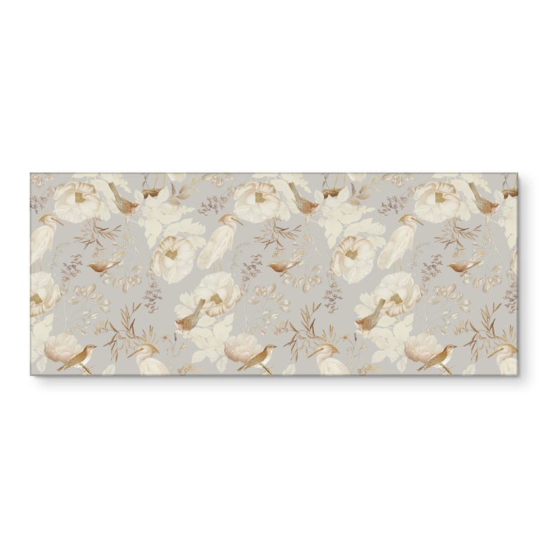 Küchenrückwand Vögel zwischen weißen Blumen - UN Designs 