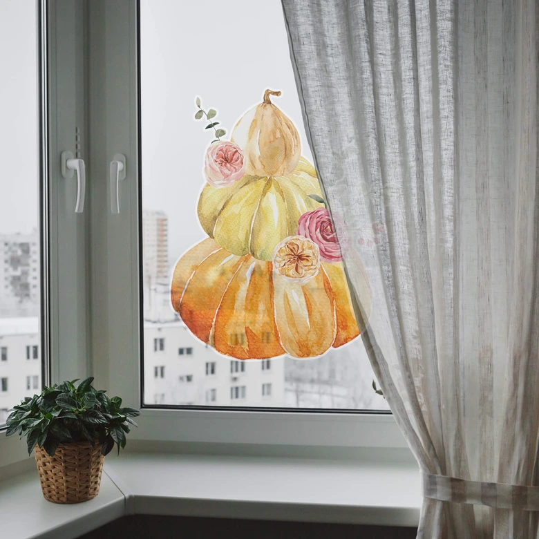 Fensterbild Kürbisbouqet mit Rosen 