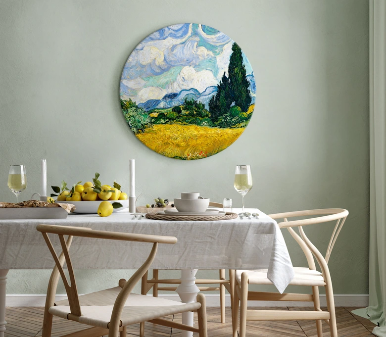 Rundes Leinwandbild van Gogh - Weizenfeld mit Zypressen 