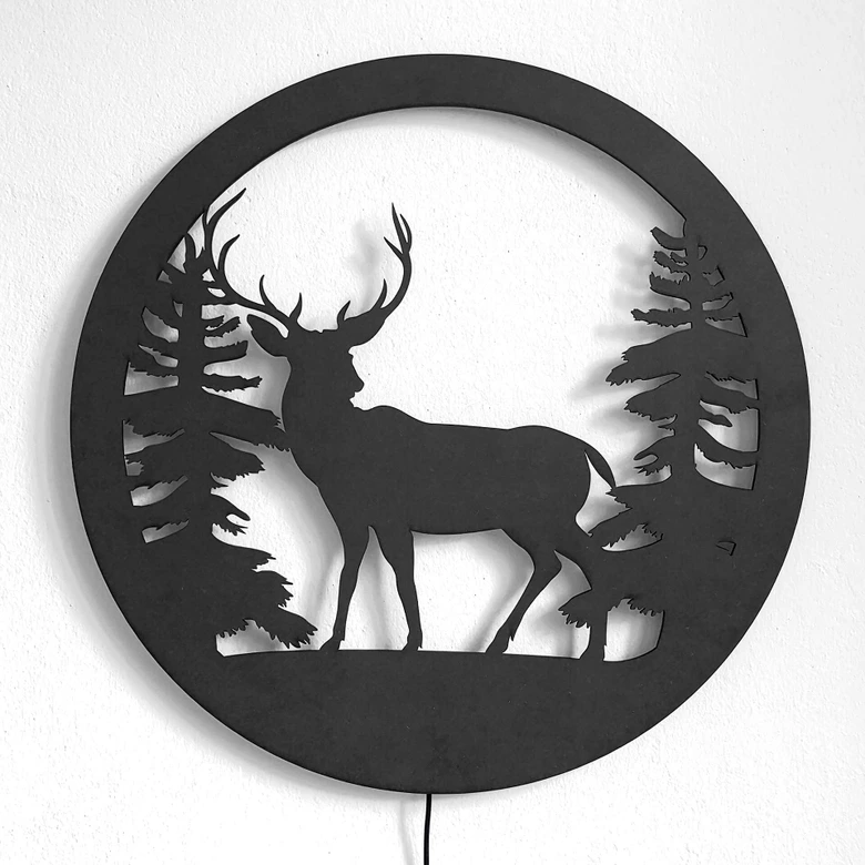 LED Wanddecoratie van MDF - Hert in het Bos 