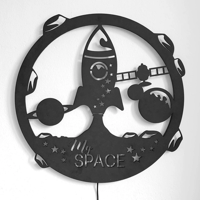 LED-Leuchtdeko aus MDF - My Space Rakete 