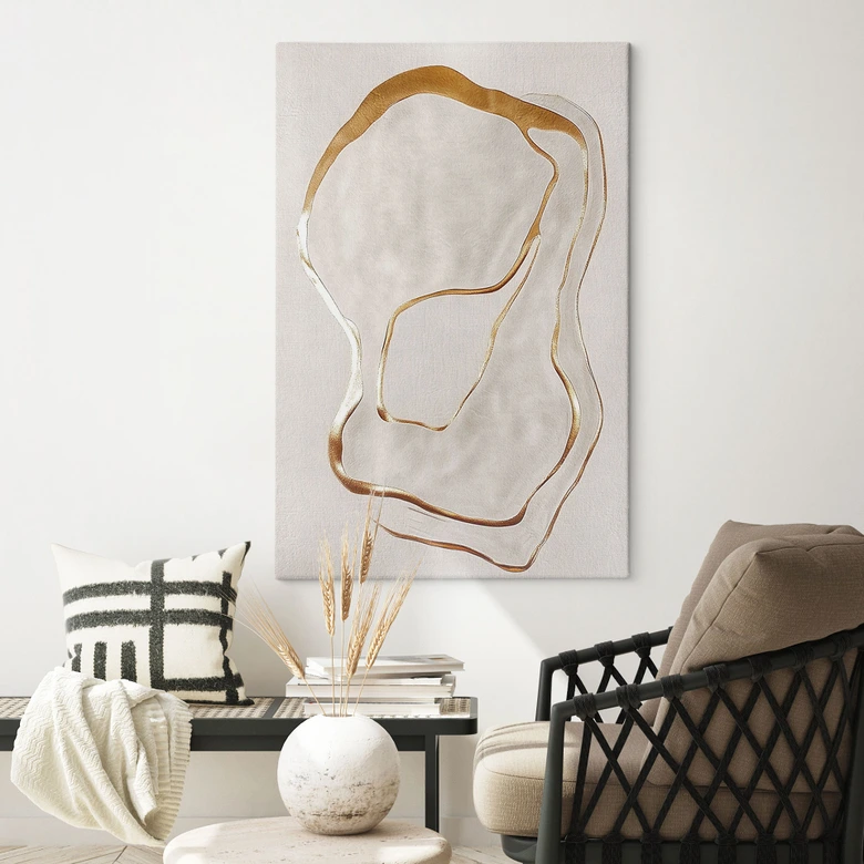 Lienzo Arte lineal abstracto en dorado y beige - Alma 
