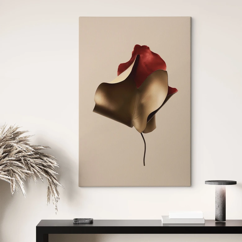 Leinwandbild Elegantes Blatt in Gold und Rot - Alma 