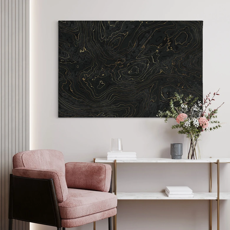 Leinwandbild Abstrakte Linien Schwarz-gold - Amini 