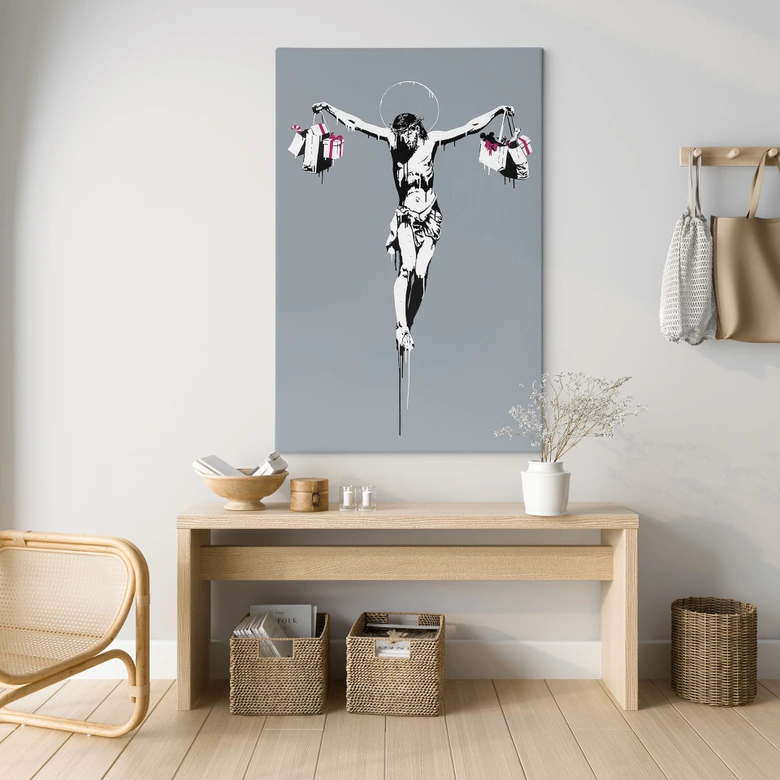 Leinwandbild Banksy - Jesus Christus mit Einkaufstüten 