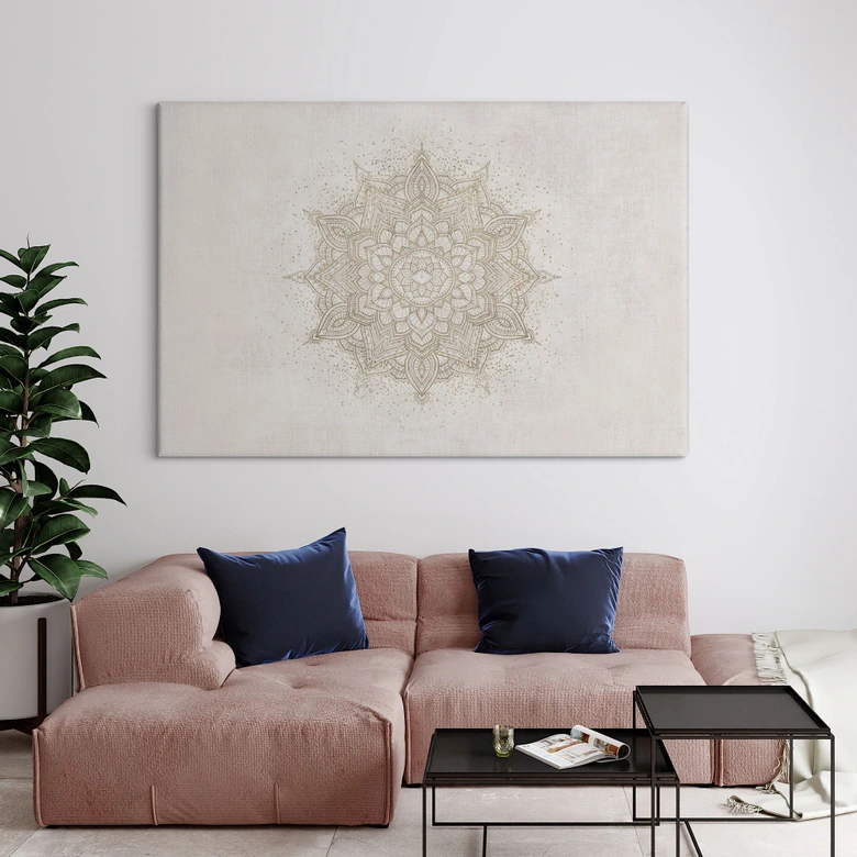 Leinwandbild Boho Ornament in Leinenoptik, Mandala - Bloomery Decor 