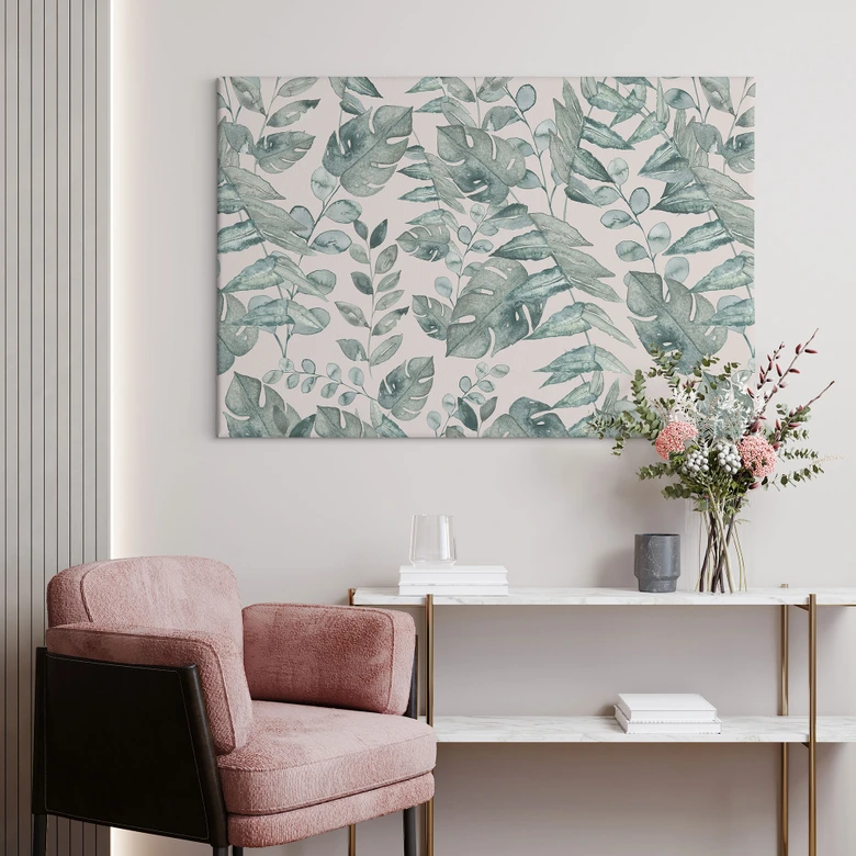 Leinwandbild Dschungelblätter Aquarell Creme - Bloomery Decor 