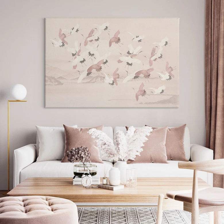 Leinwandbild Kraniche über dem See - Bloomery Decor 