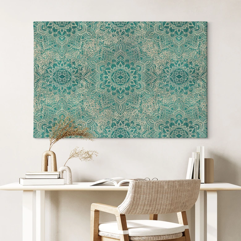 Canvas schilderij Mandala Boho Goud-groen | Geometrisch monster - Bloomery Decor 