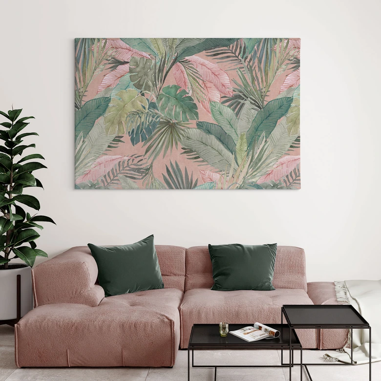 Leinwandbild Tropenblätter im Dschungel Rosa - Bloomery Decor 