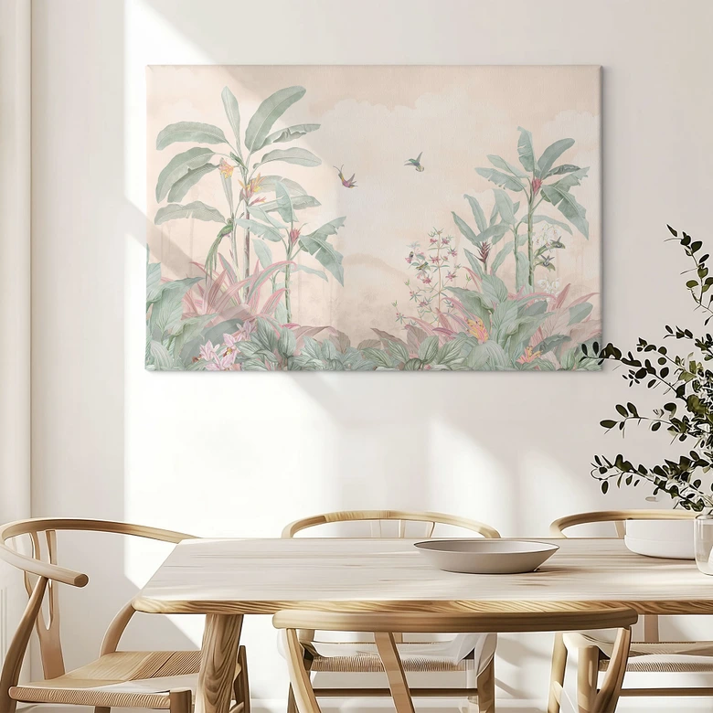 Leinwandbild Tropische Idylle mit Kolibri Apricot - Bloomery Decor 