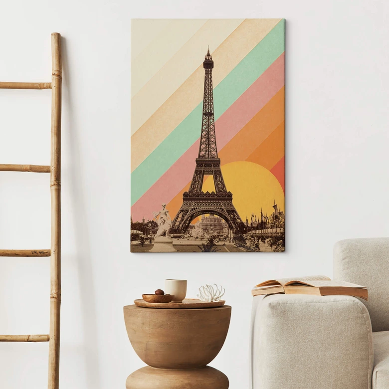 Canvas Bodart - Retro Eiffeltårn med regnbue 