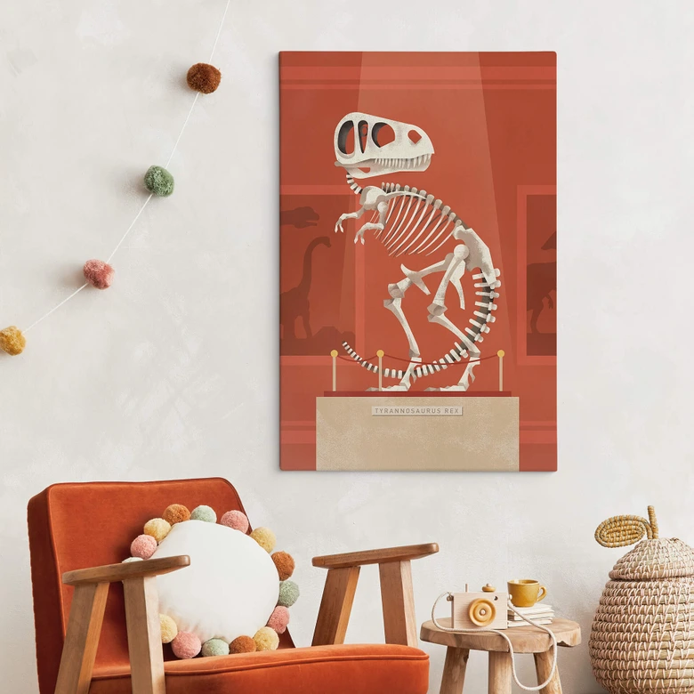 Leinwandbild Kinderzimmer - T-Rex Skelett - Braun 