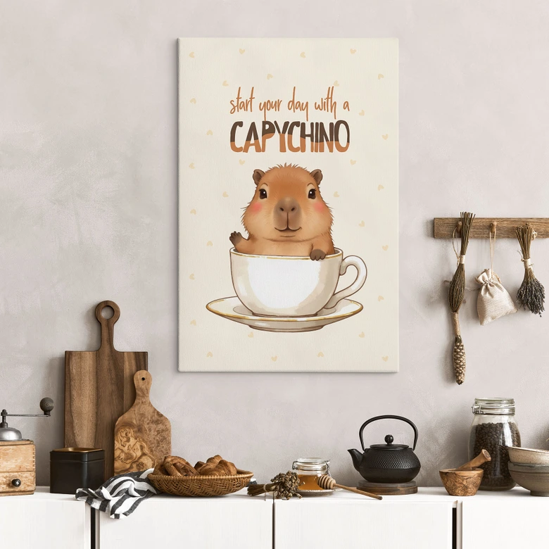 Leinwandbild Capybara im Kaffee - Capychino 