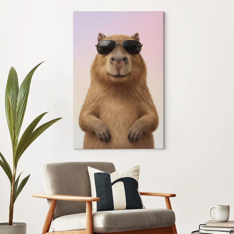 Leinwandbild Cooles Capybara mit Sonnenbrille 