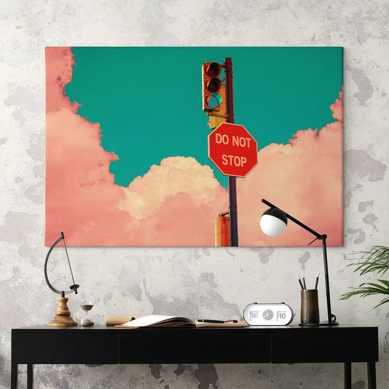 Canvas  Do Not Stop - Skilt foran turkisblå himmel - CosmoZach 
