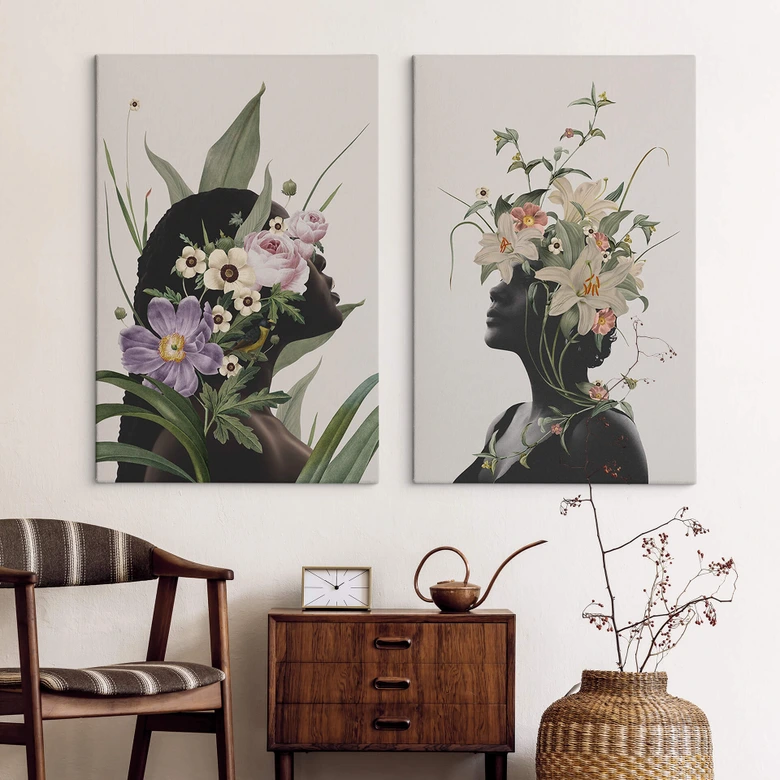 Lienzo Frida Floral Studio - Silueta de mujer con flores de lis 