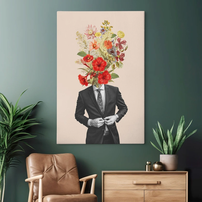 Leinwandbild Mann im Anzug mit Wildblumen - Frida Floral Studio 