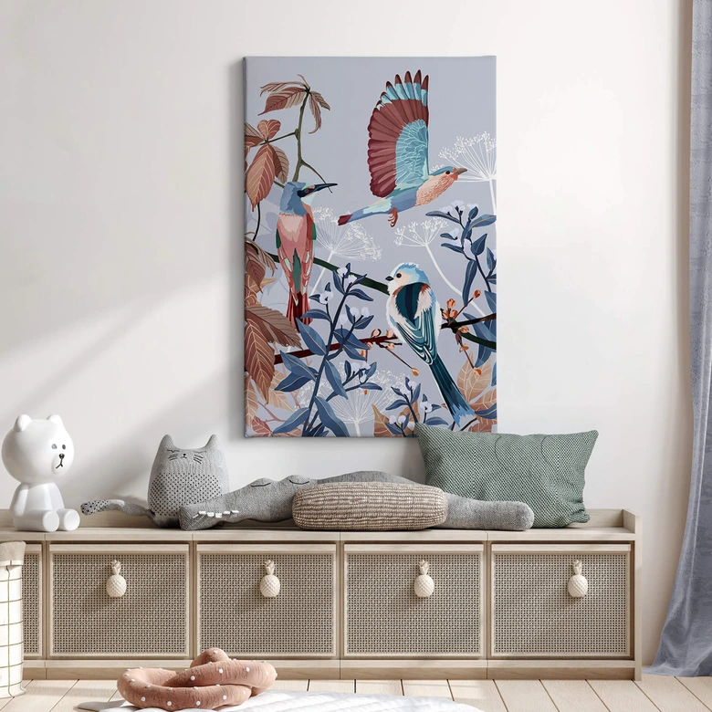 Canvas Goed Blauw - Vogels in de Winter 