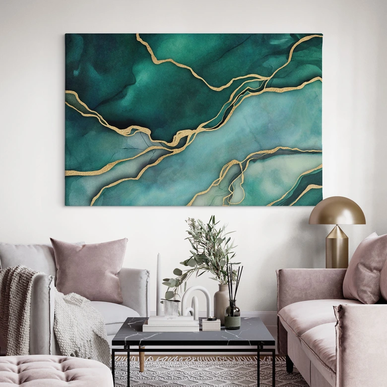 Leinwandbild Marmor in Gold-grün - Haase 