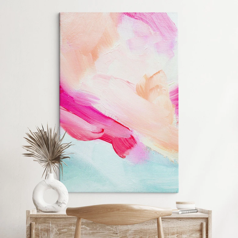 Leinwandbild Pinselstriche Pink und Türkis - Haniff 