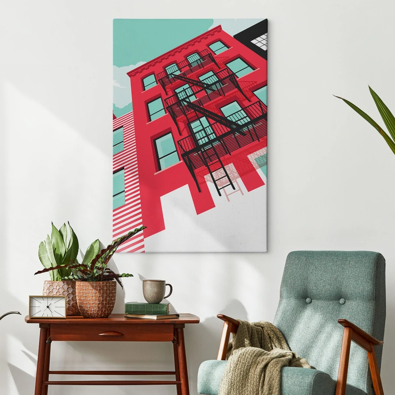 Leinwandbild Rote Fassade mit Feuertreppe in New York - Heemskerk 