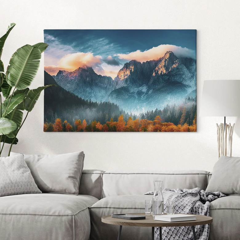 Leinwandbild Herbstliche Landschaft am Gipfel Triglav in den Julischen Alpen 