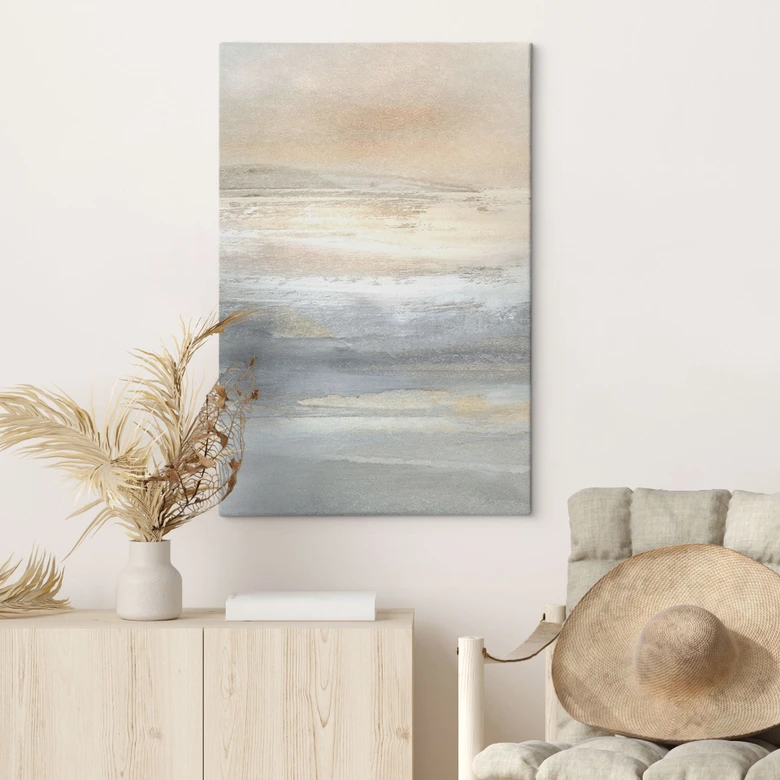 Leinwandbild Gold-graue Landschaft aus Pinselstrichen - Hobday 