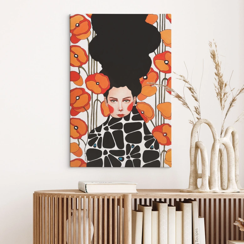 Leinwandbild Frau mit Retro-Mohnblumen - Hülya 