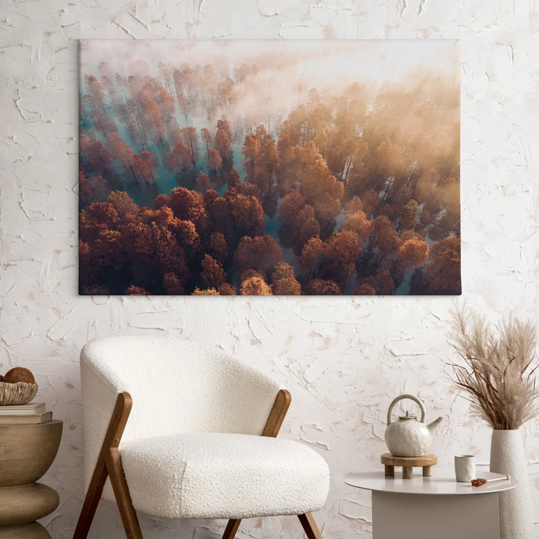 Leinwandbild Herbstwald im Nebel - Ioricon 