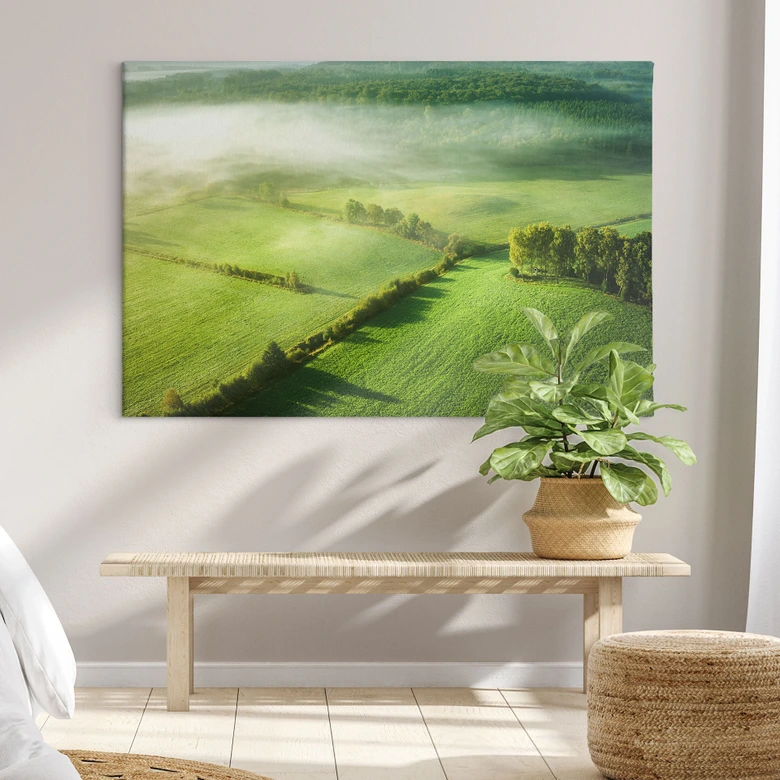 Leinwandbild Idyllische Felder im Nebel | Natur | Wohnzimmer - Keller 