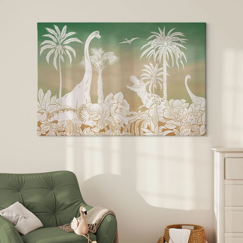 Leinwandbild Abenteuerreise zu den Dinosauriern - Ombre - Kikki Belle 