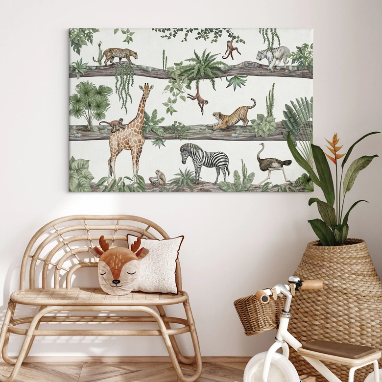 Leinwandbild Afrikanische Tiere im Dschungel - Kikki Belle 