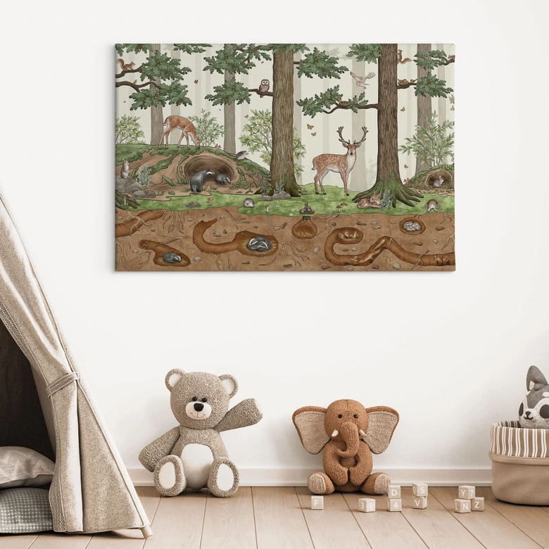 Leinwandbild Wimmelbild Waldtiere - Kikki Belle 