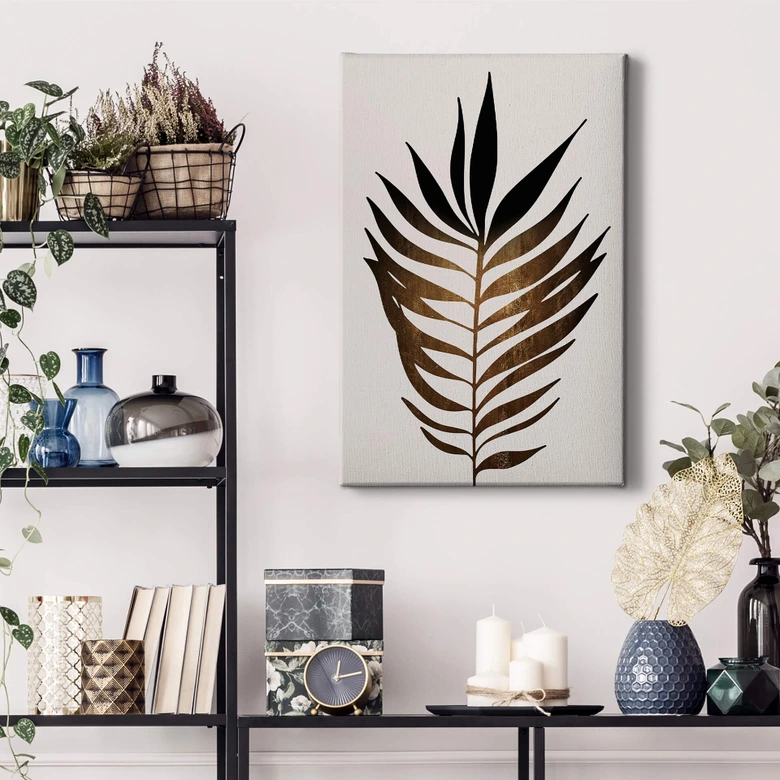 Leinwandbild Kubistika - Blatt in Gold 