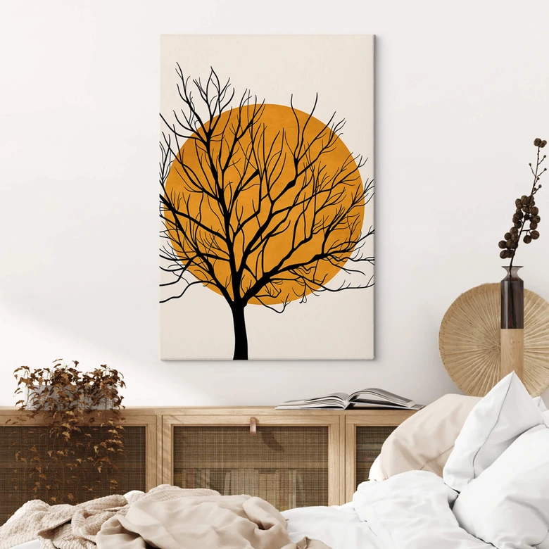 Leinwandbild Kubistika - Goldene Sonne hinter einem Baum 